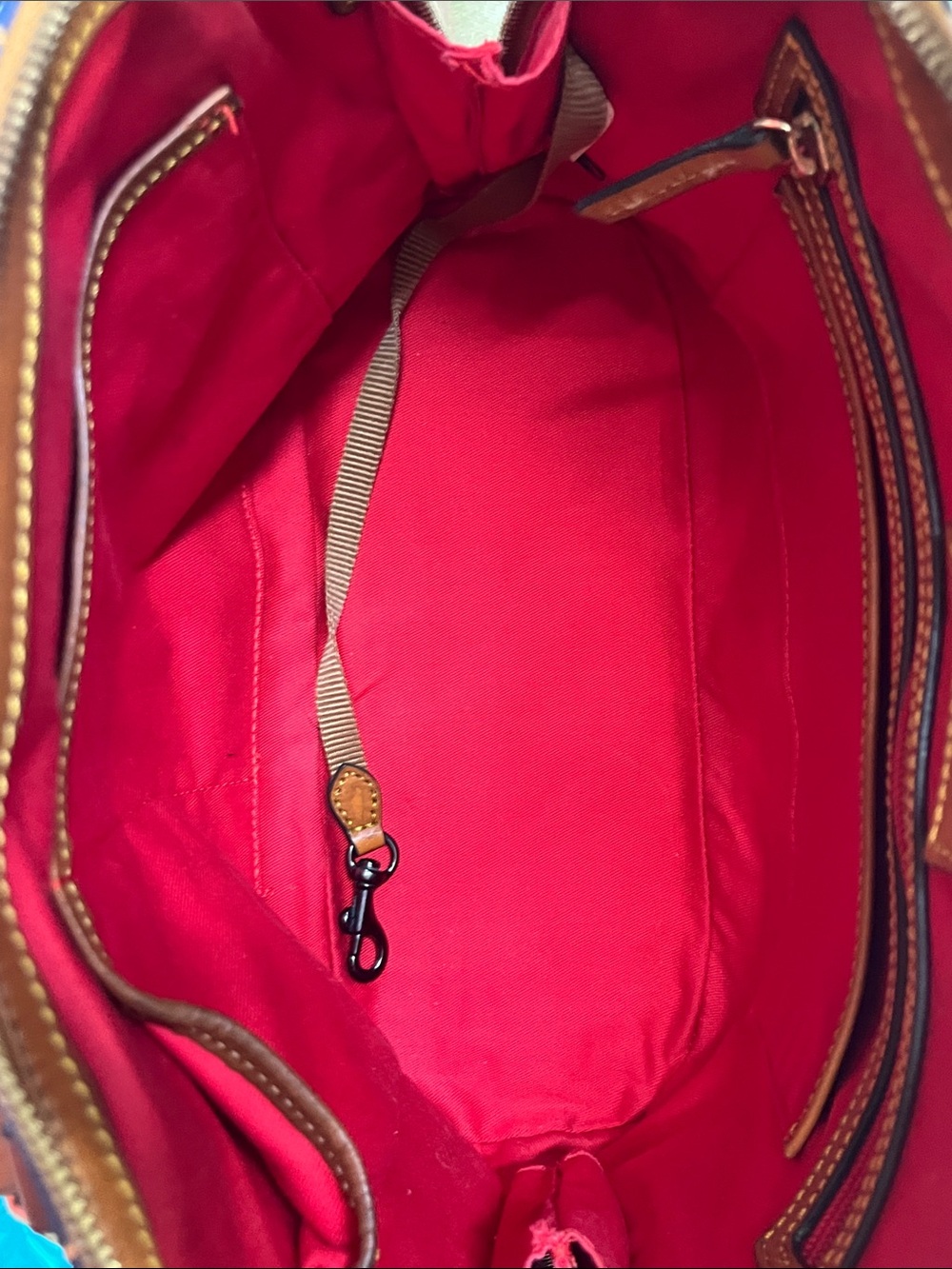 Dooney & Bourke Navy Satchel with Brown Trim and Multicolor Motifs - Picture 11 of 14